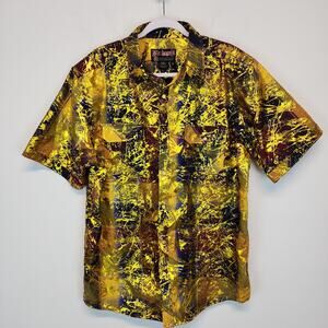 Blac Lacquer Button Up Shirt Mens 2XL Gold Metallic Splatter Plaid Collared